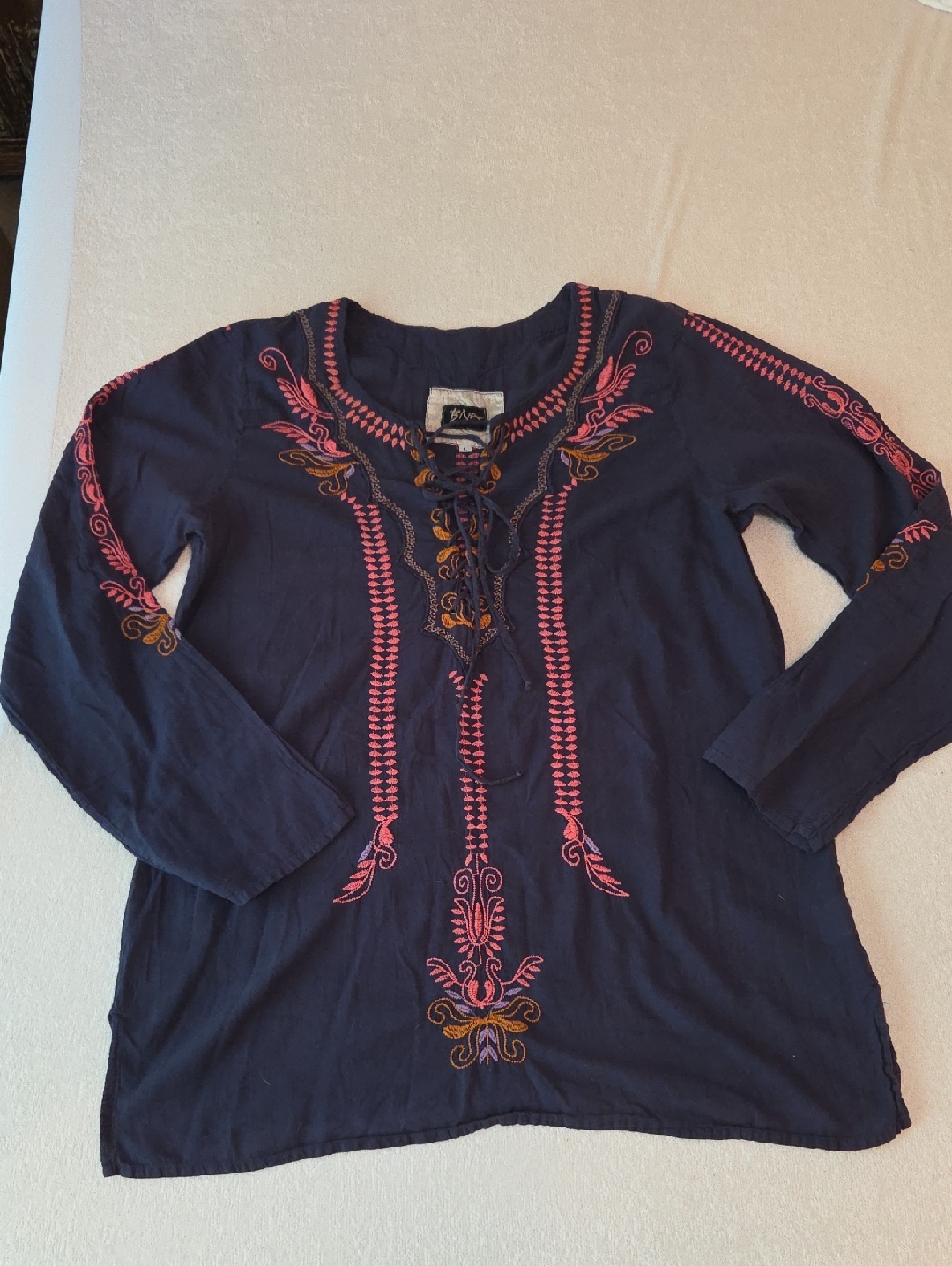 Biya Johnny Was Embroidered Lace-Up Women's Top